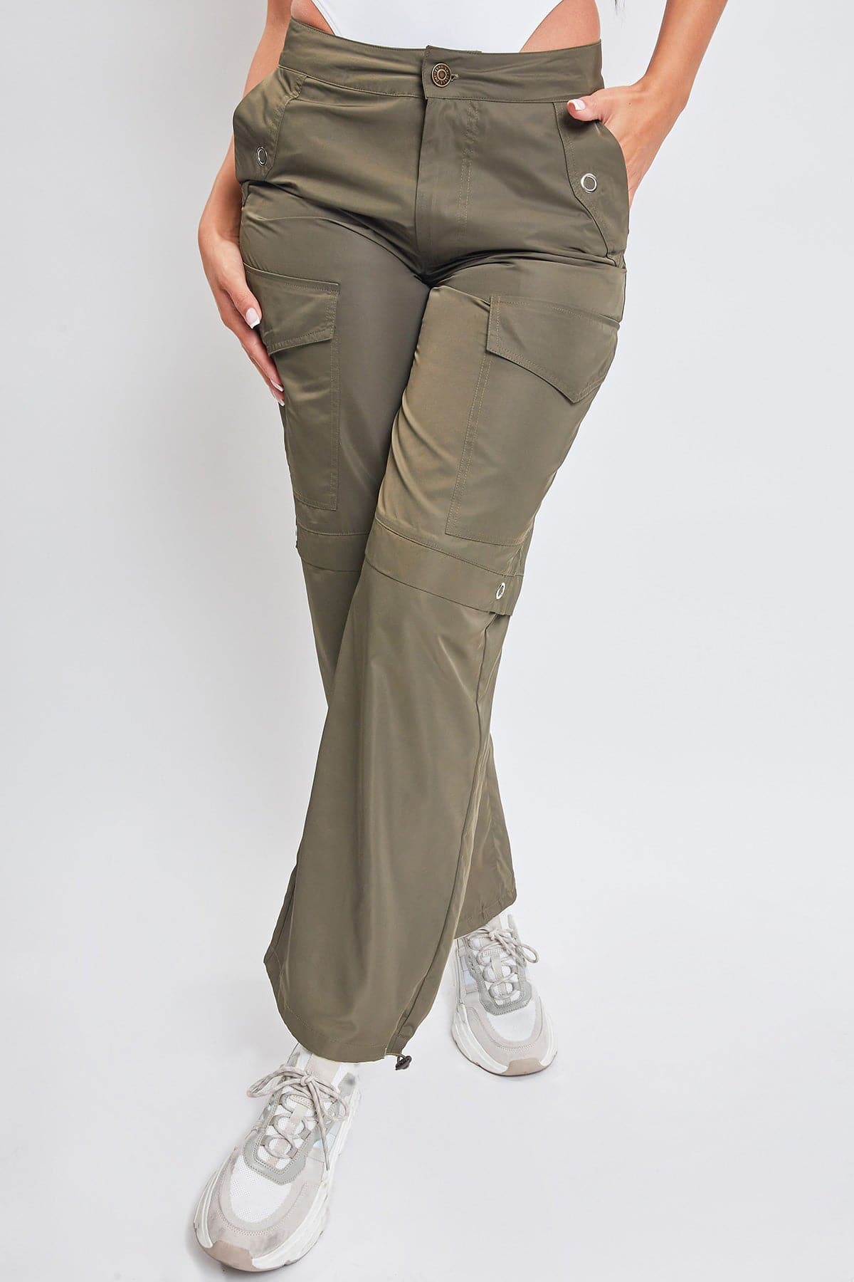 Women's  Nylon Cargo Pants With Bungee Hem