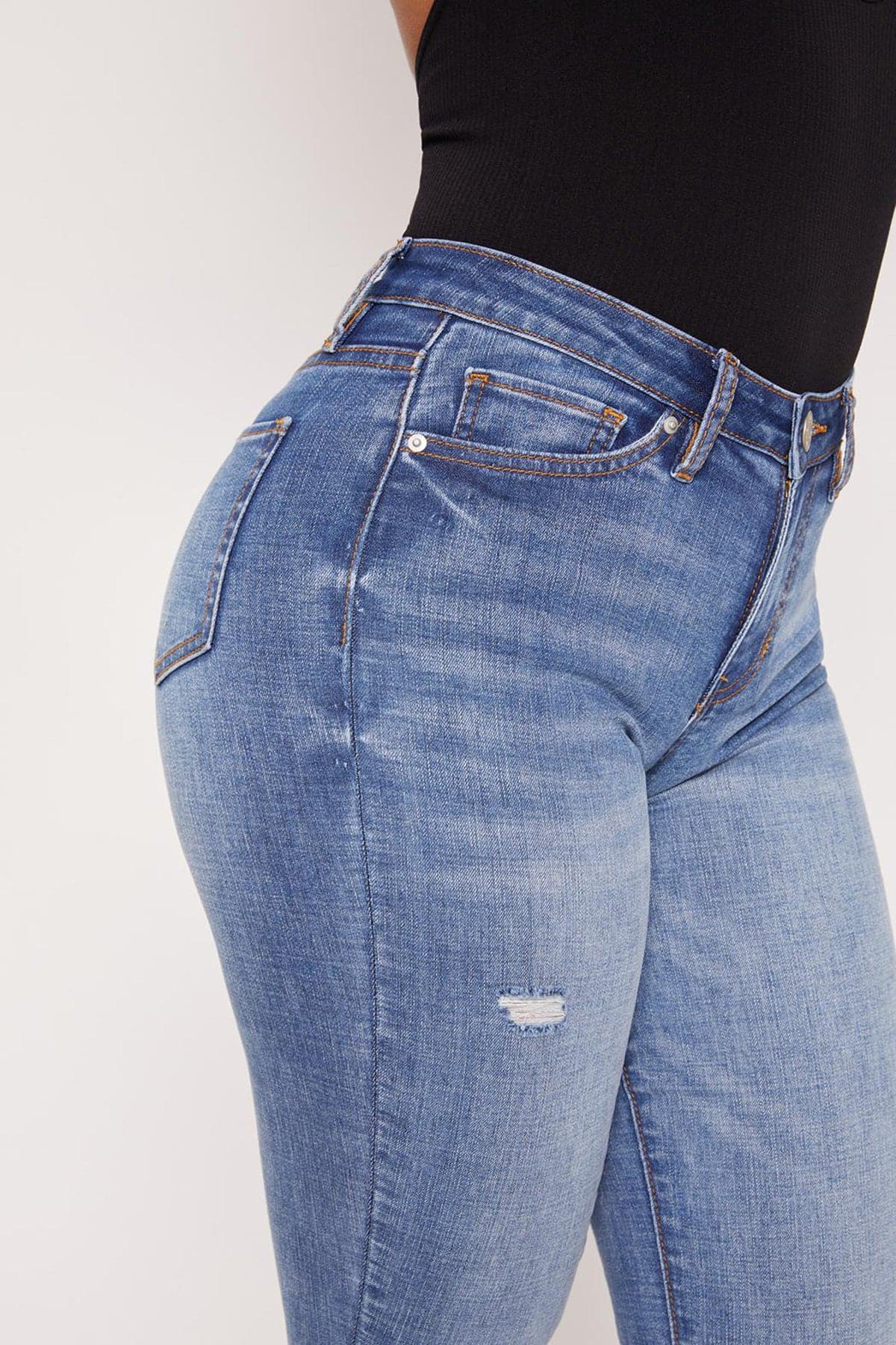 Junior High Rise Flare Jean With Frayed Hem P39243