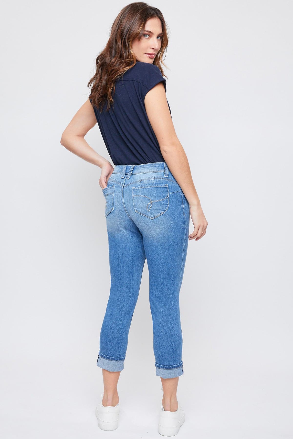 Women's Petite WannaBettaButt Mega Cuff Ankle Jeans