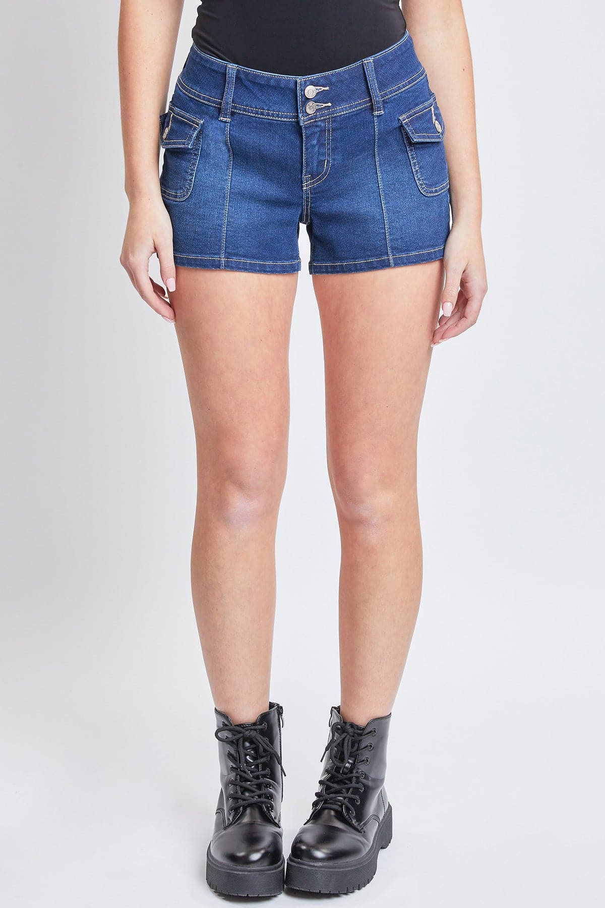 Women's Low Rise Denim Shorts with Side Patch Pockets