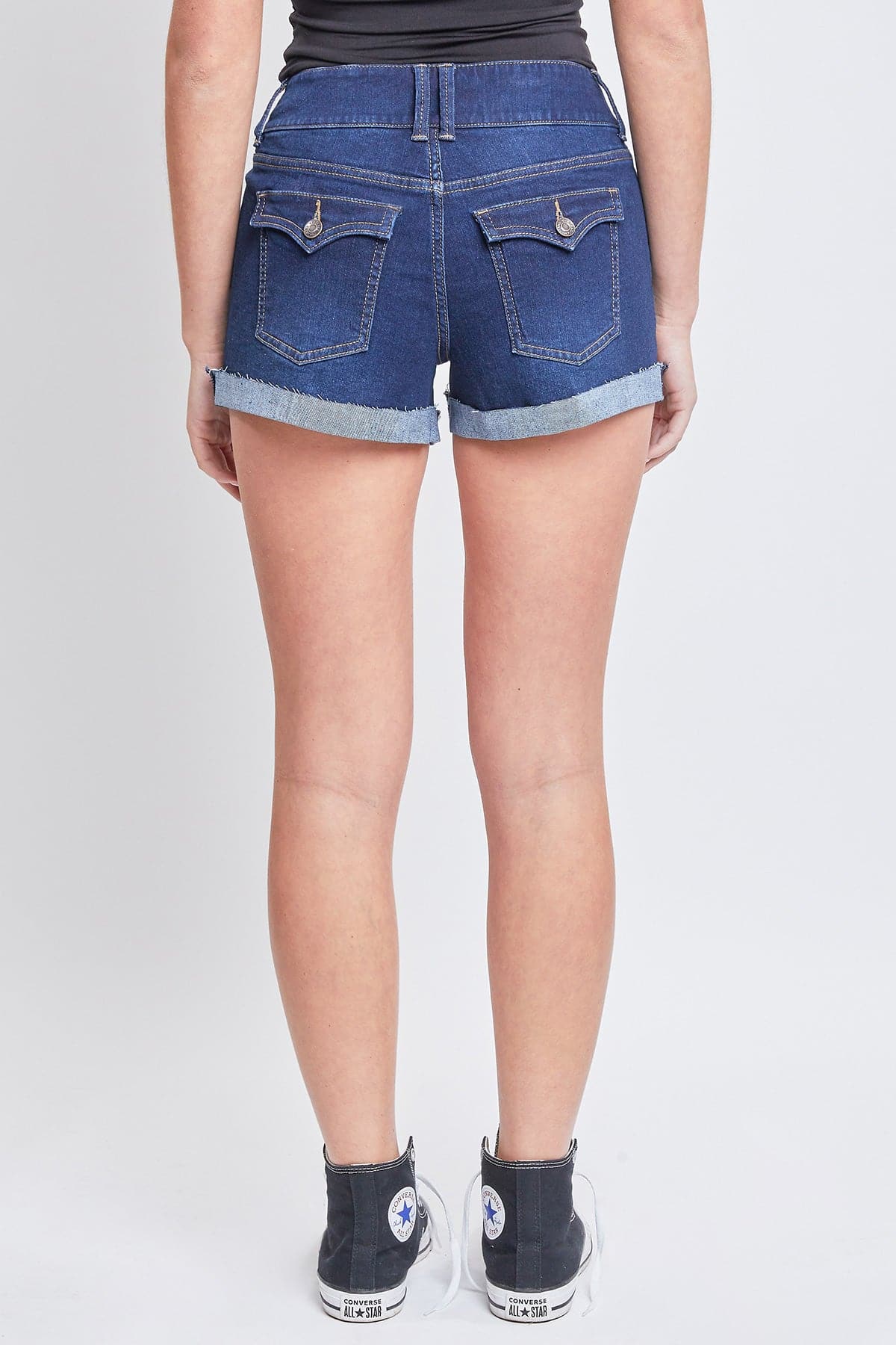 Women's  2-Button Denim Shorts with Flap Back Pockets and Cuffed Hems