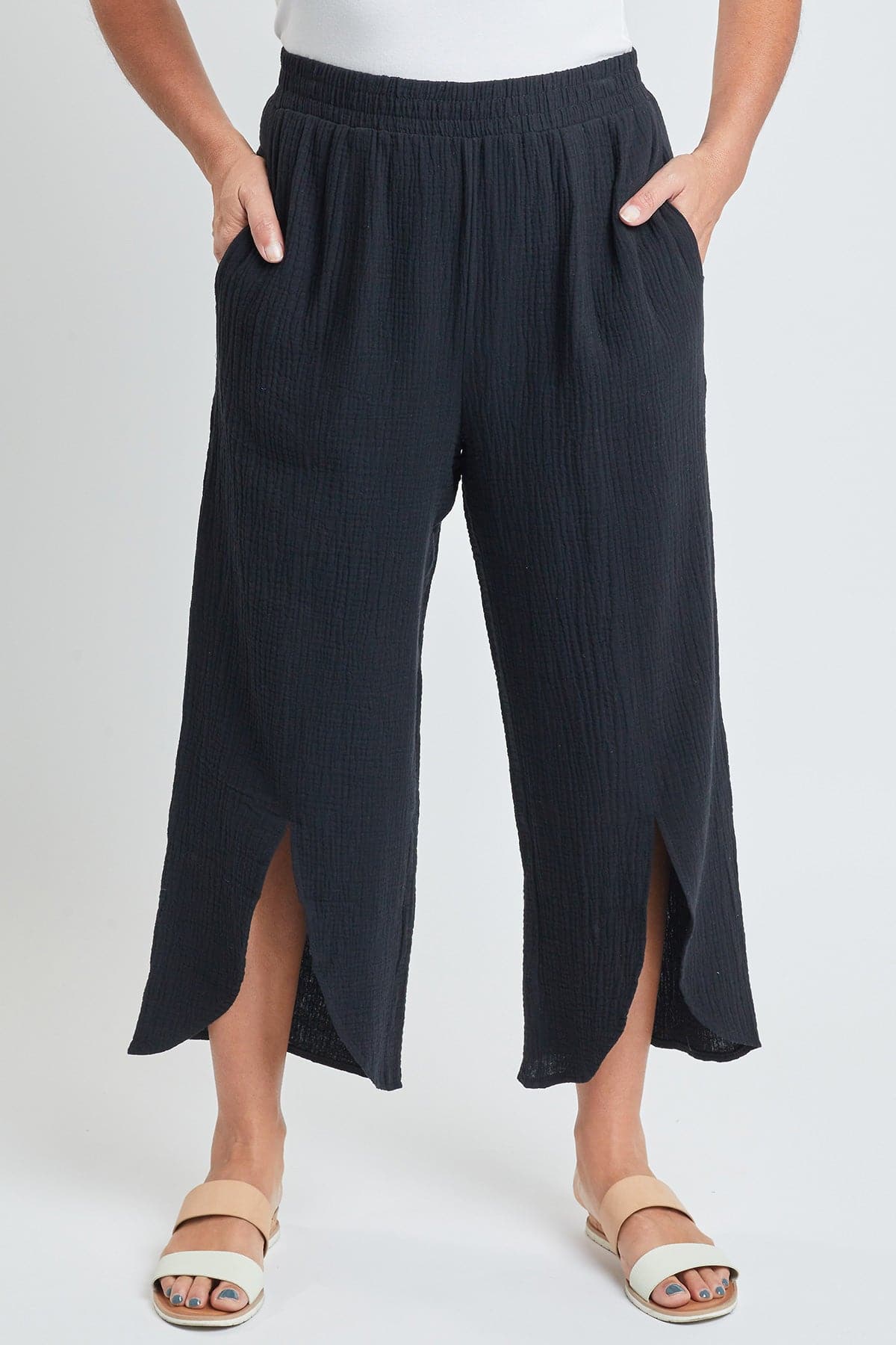 Women’s Double Gauze Front Split Wide Leg Pants