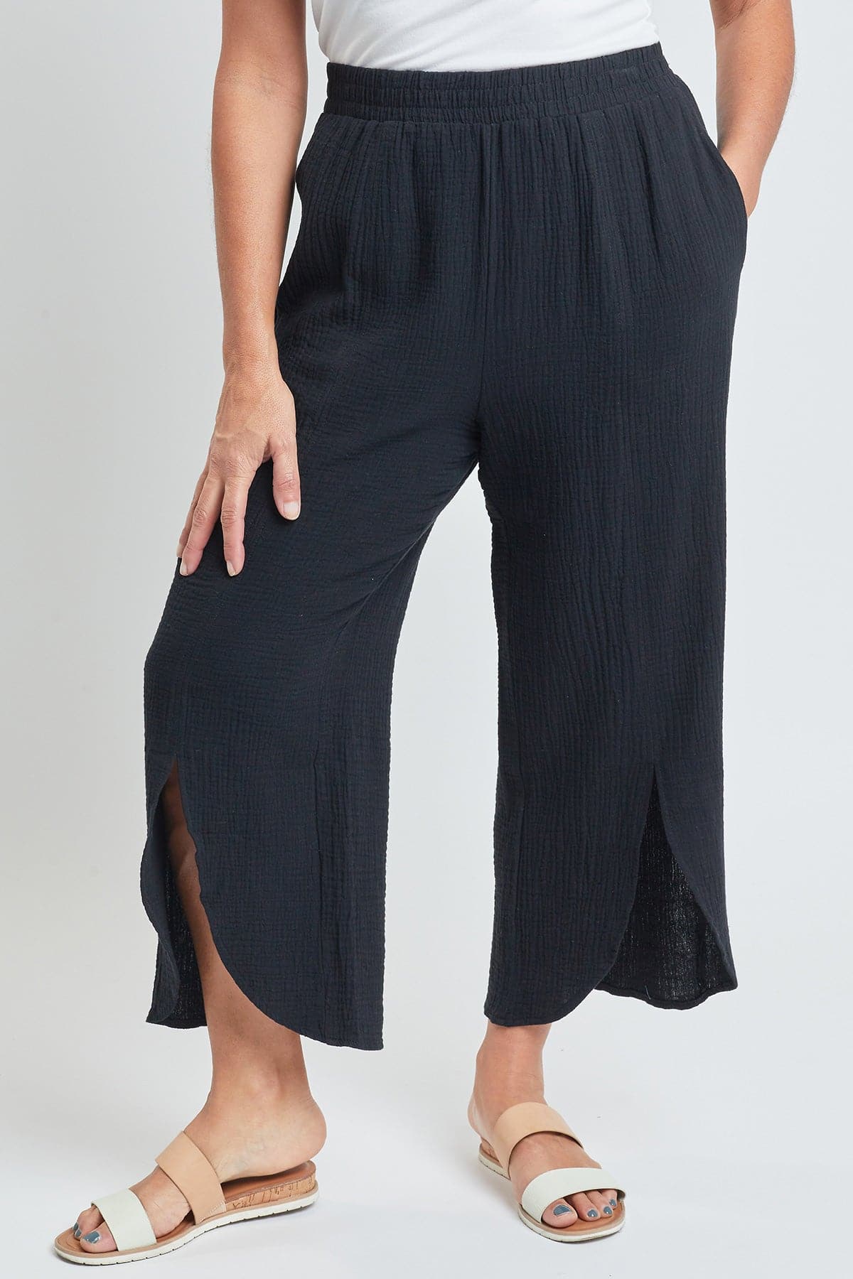 Women’s Double Gauze Front Split Wide Leg Pants