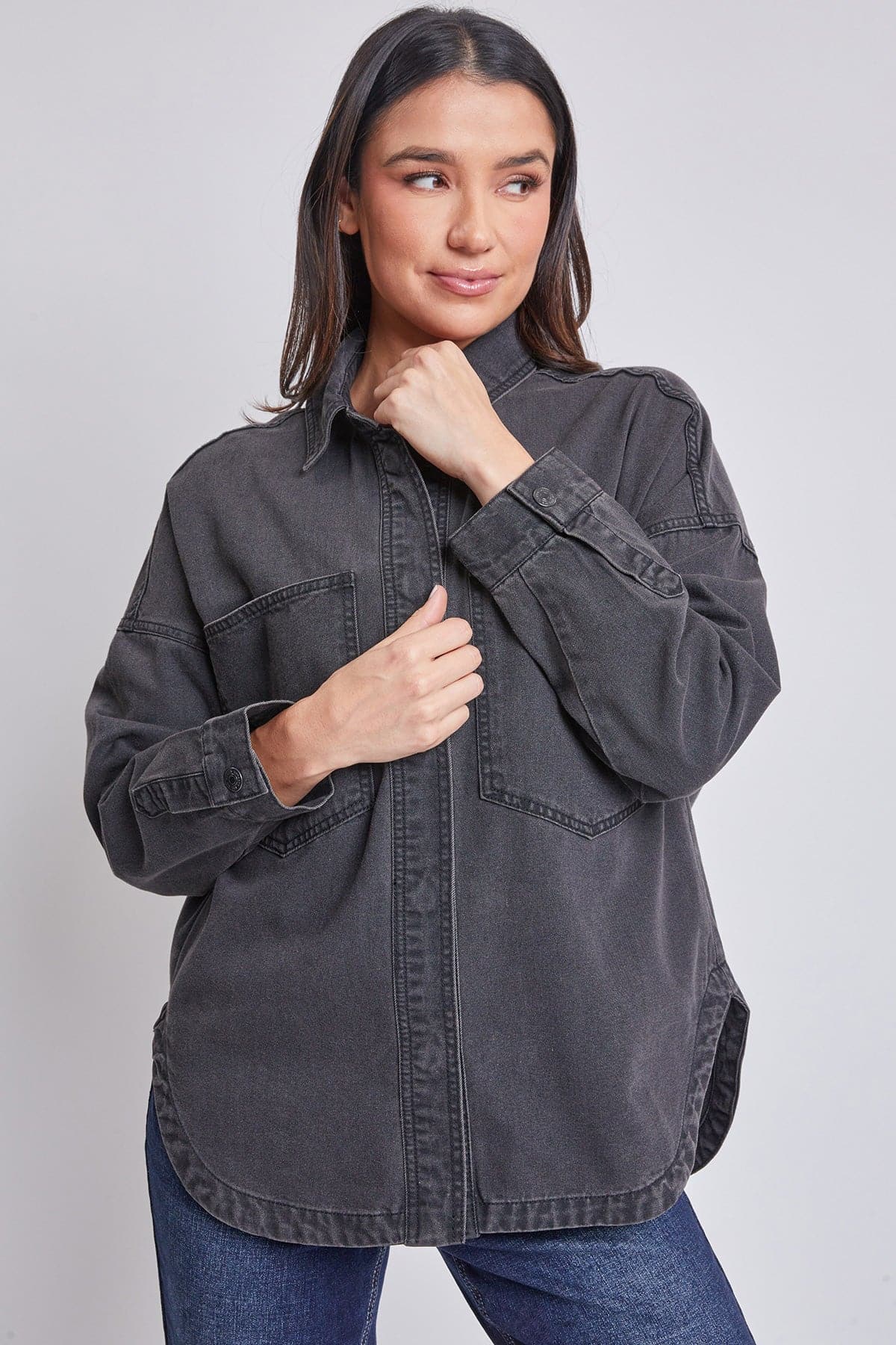 Women’s Oversized Shacket with Front Patch Pockets