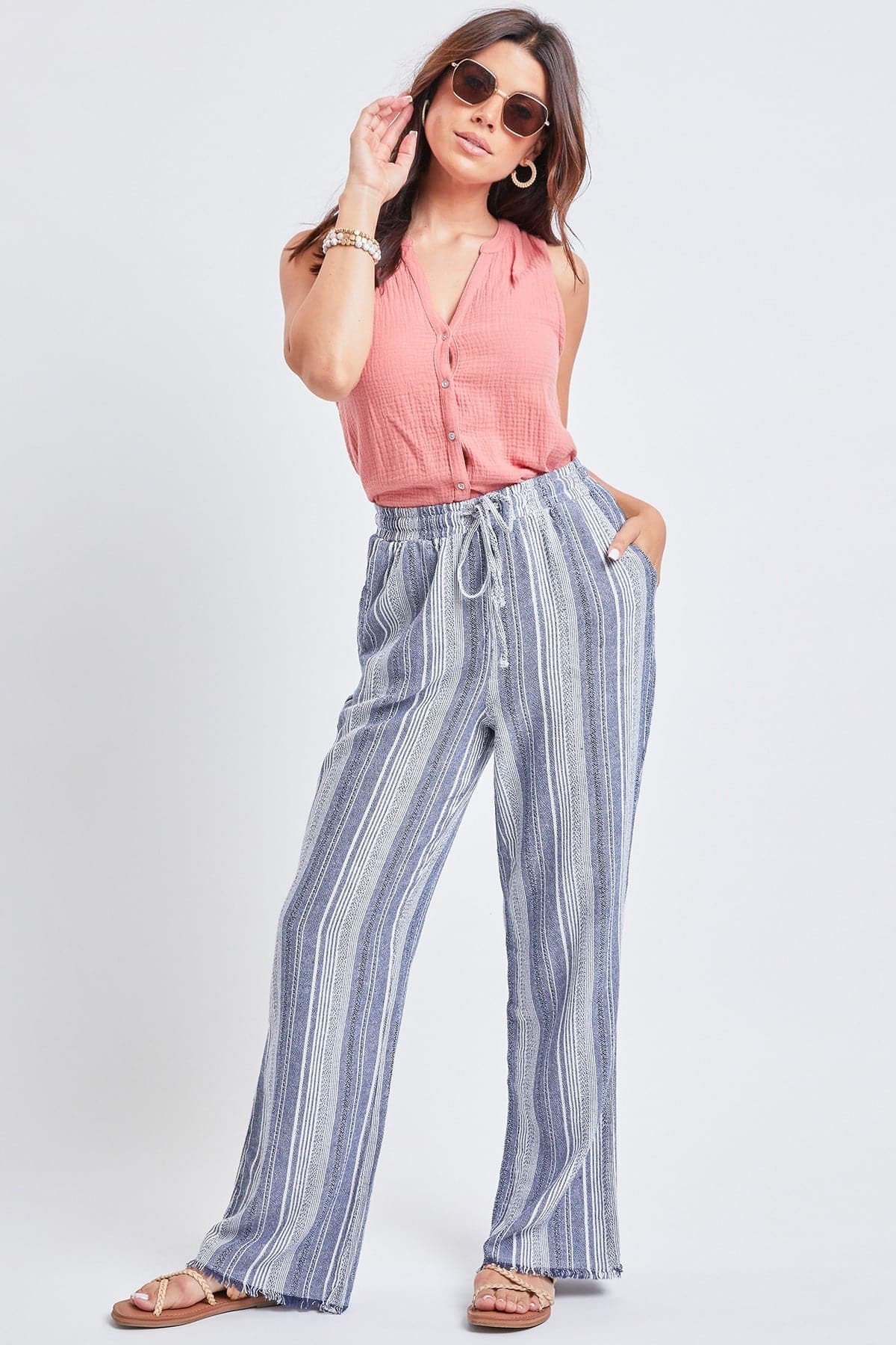 Women's High Rise Linen Blend Wide Leg Pant