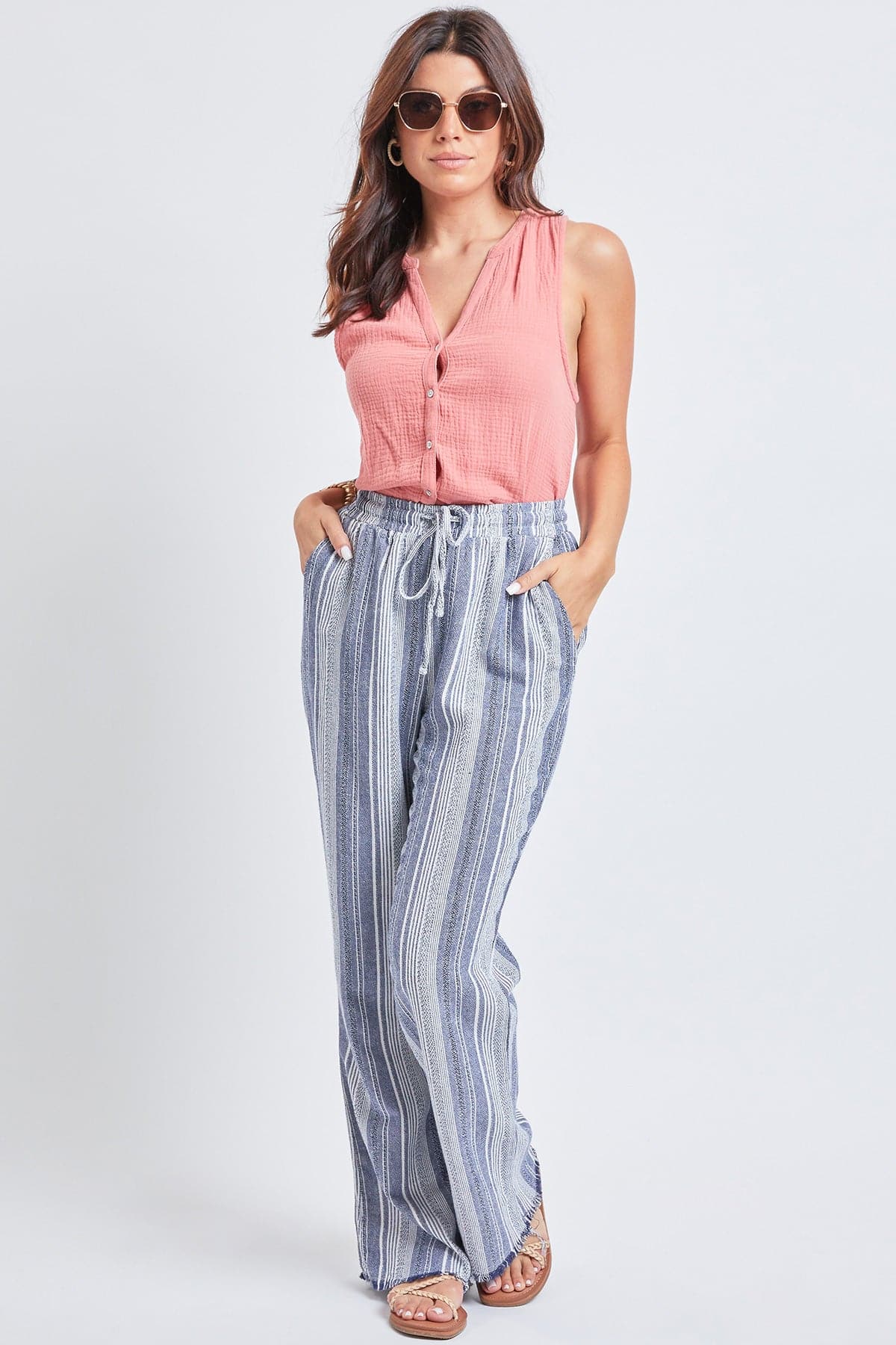 Women's High Rise Linen Blend Wide Leg Pant