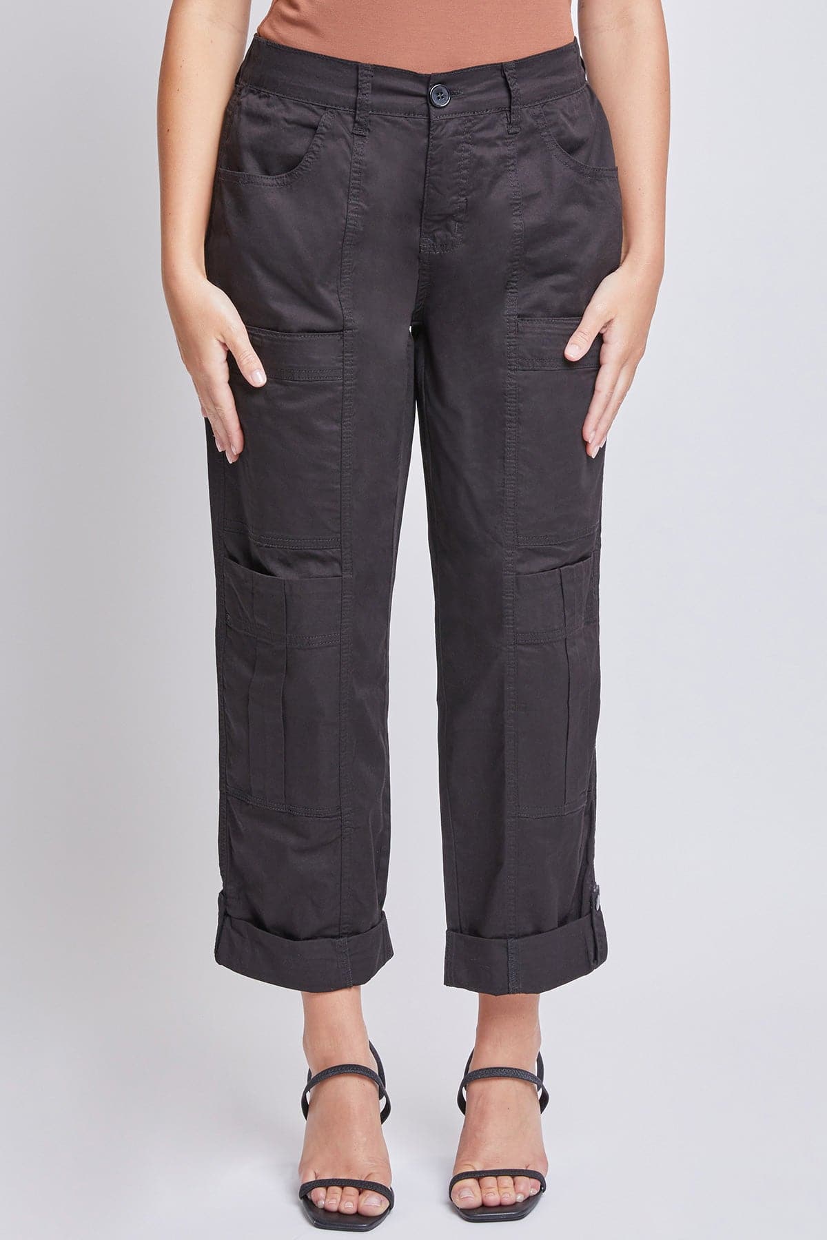 Women's Wide Cargo Pants with Roll Tab Hem