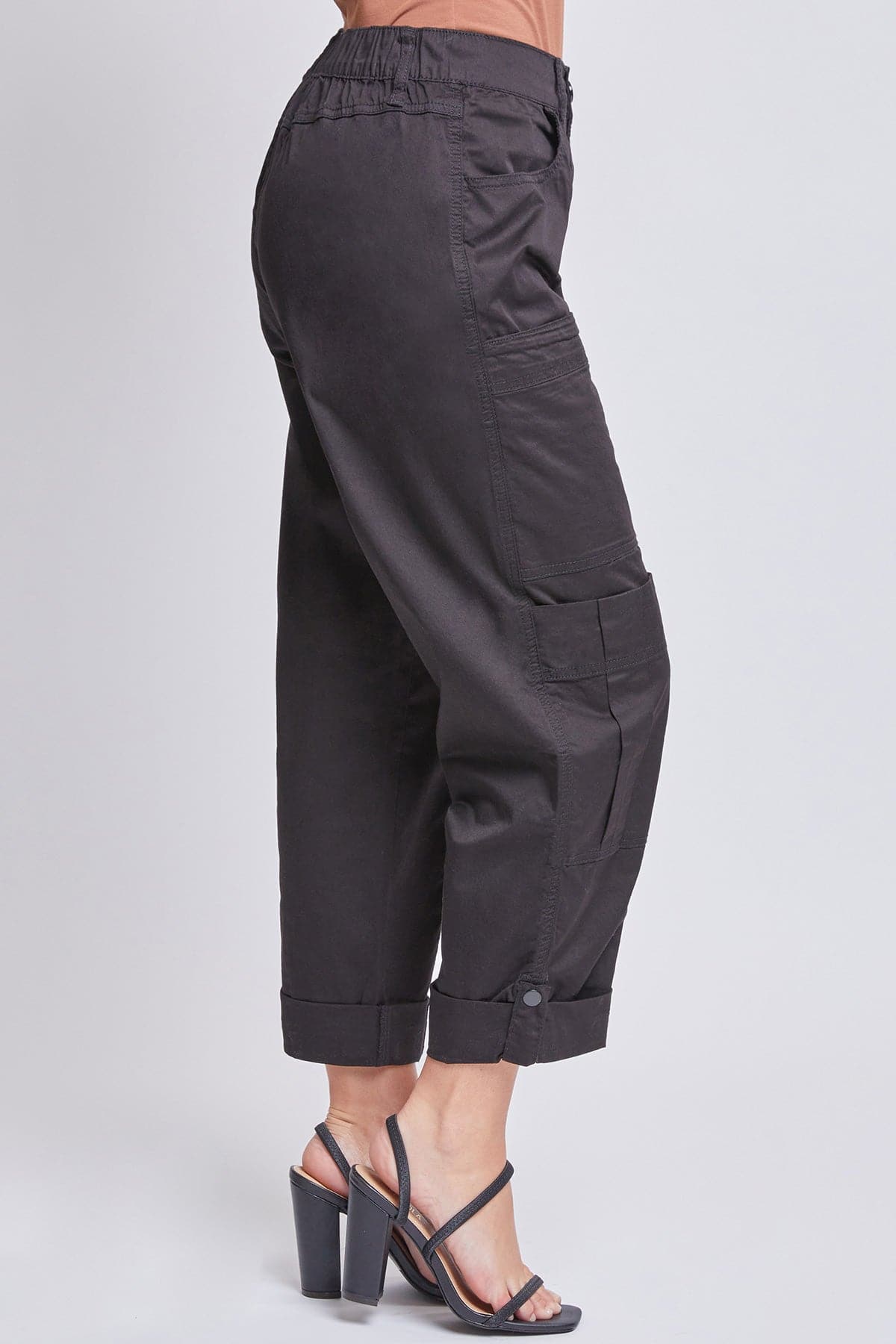 Women's Wide Cargo Pants with Roll Tab Hem