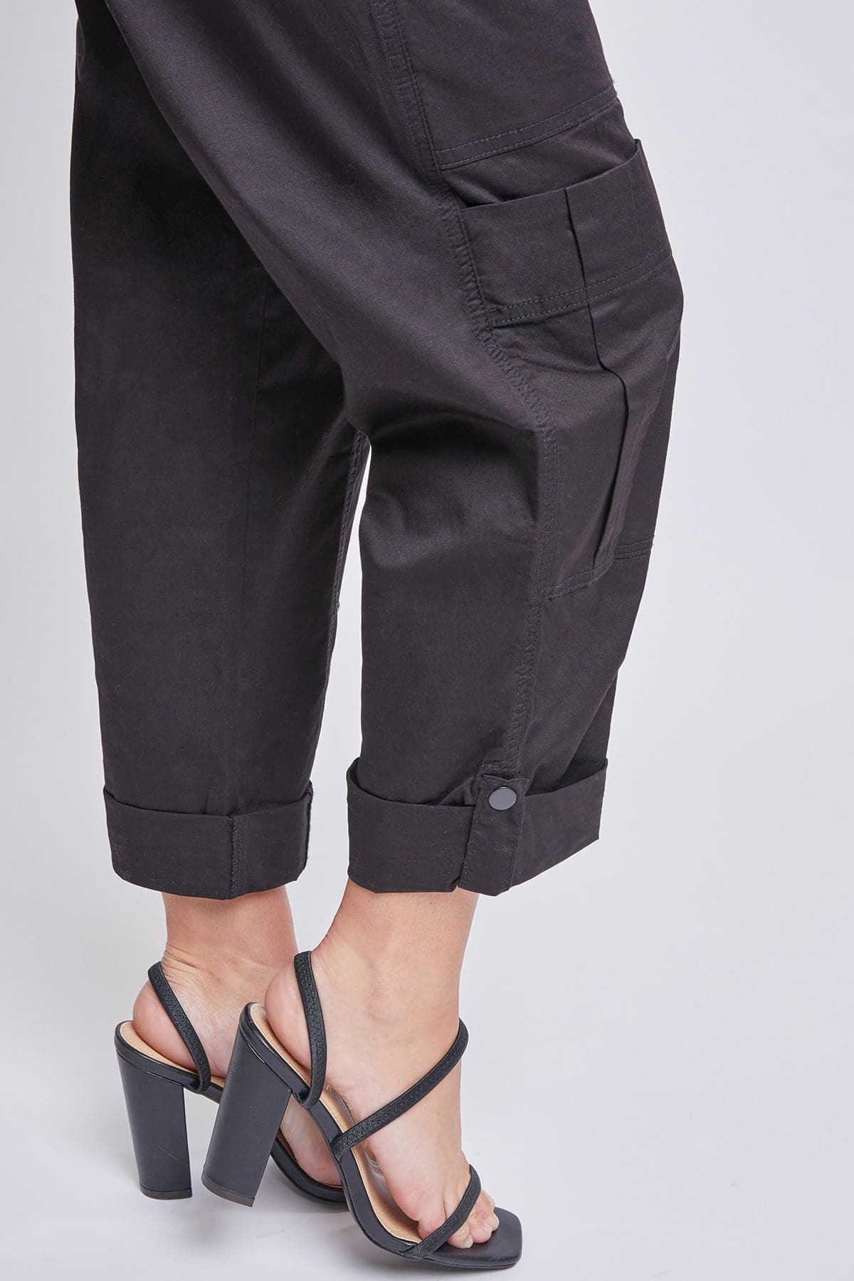 Women's Wide Cargo Pants with Roll Tab Hem