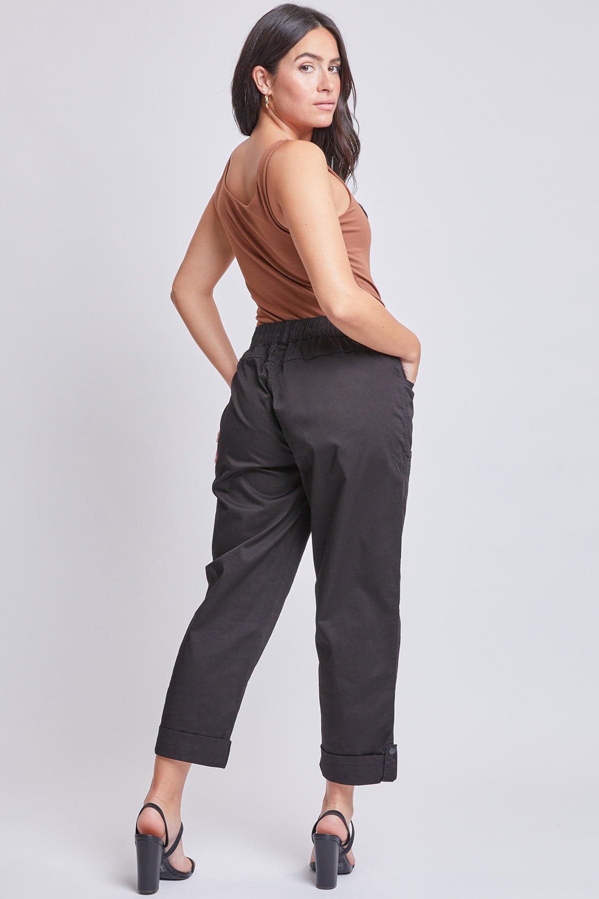 Women's Wide Cargo Pants with Roll Tab Hem