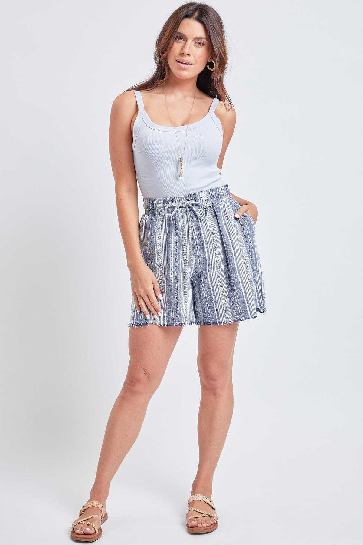 Women's Linen Lounge Shorts with Frayed Hem Lifestyle Collection