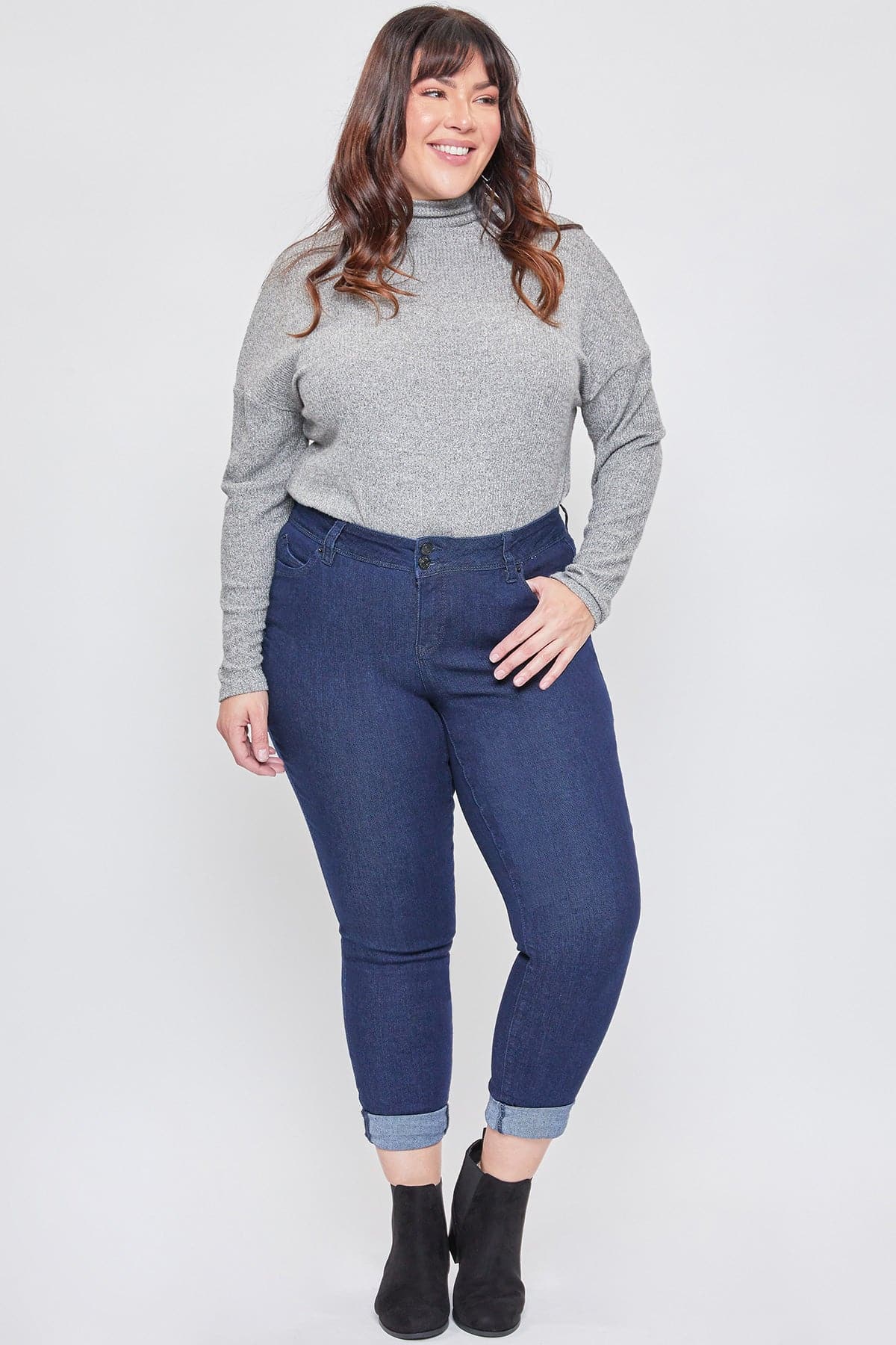 Women's Plus Size WannaBettaButt Rolled Cuff Ankle Jeans