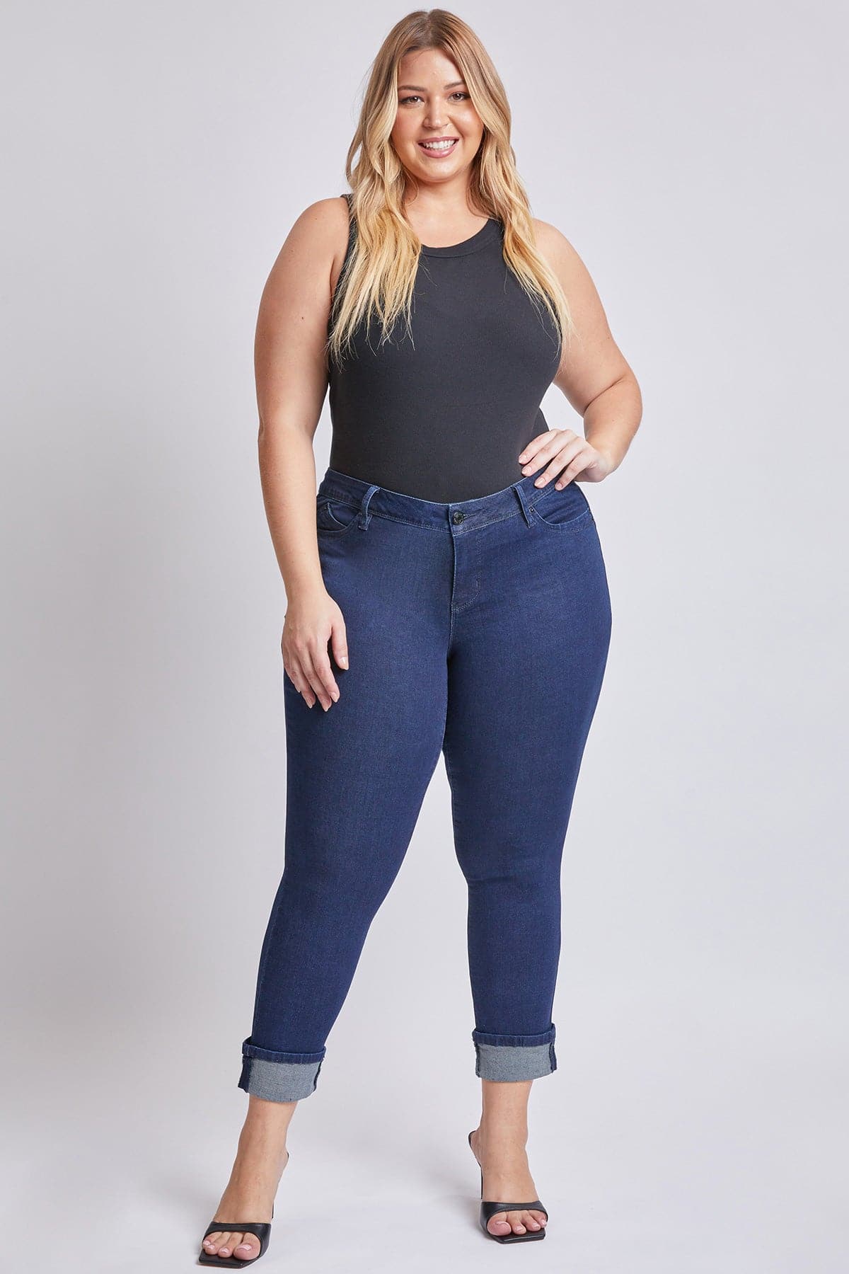 Women's Plus Size WannaBettaButt Mid Rise Mega Cuff Ankle Jeans