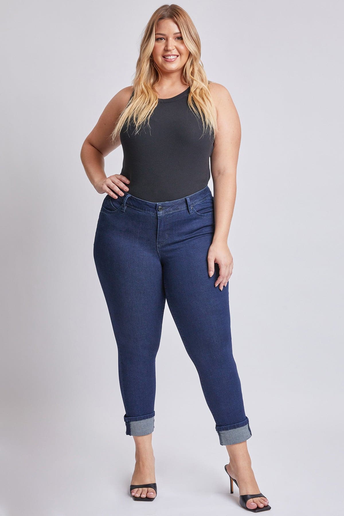 Women's Plus Size WannaBettaButt Mid Rise Mega Cuff Ankle Jeans