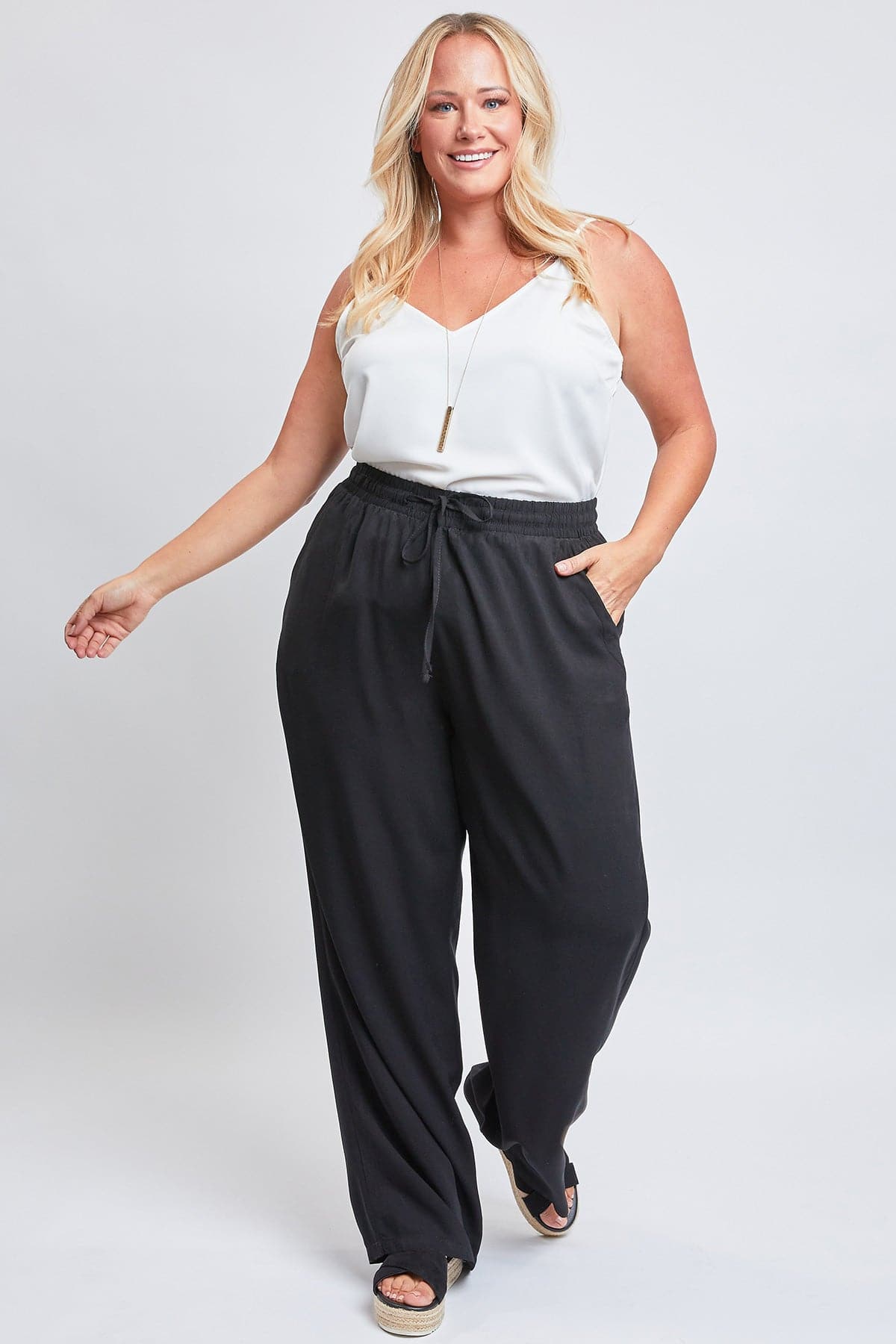 Women's Plus Size High Rise Drawstring Straight Pants