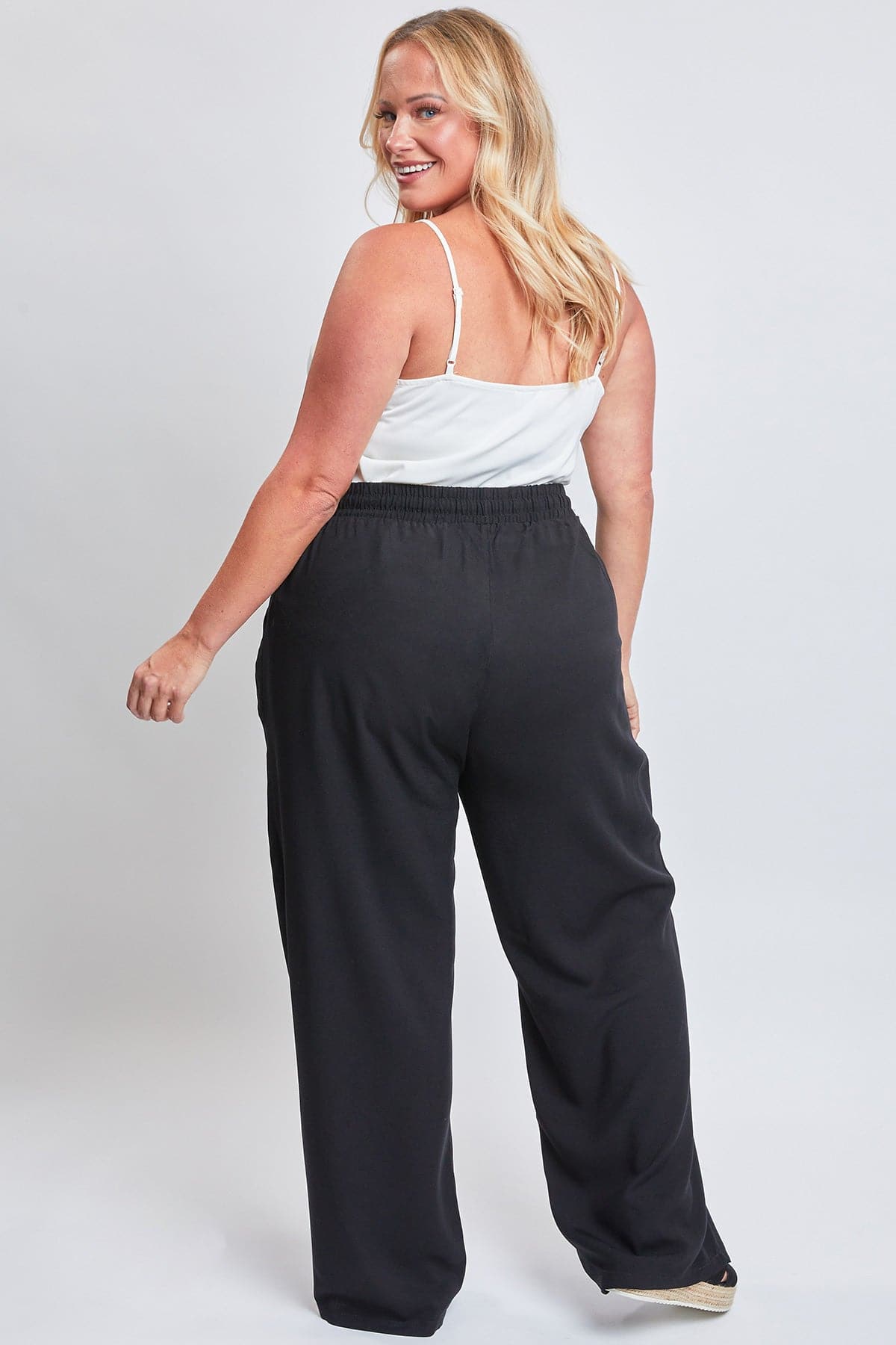 Women's Plus Size High Rise Drawstring Straight Pants