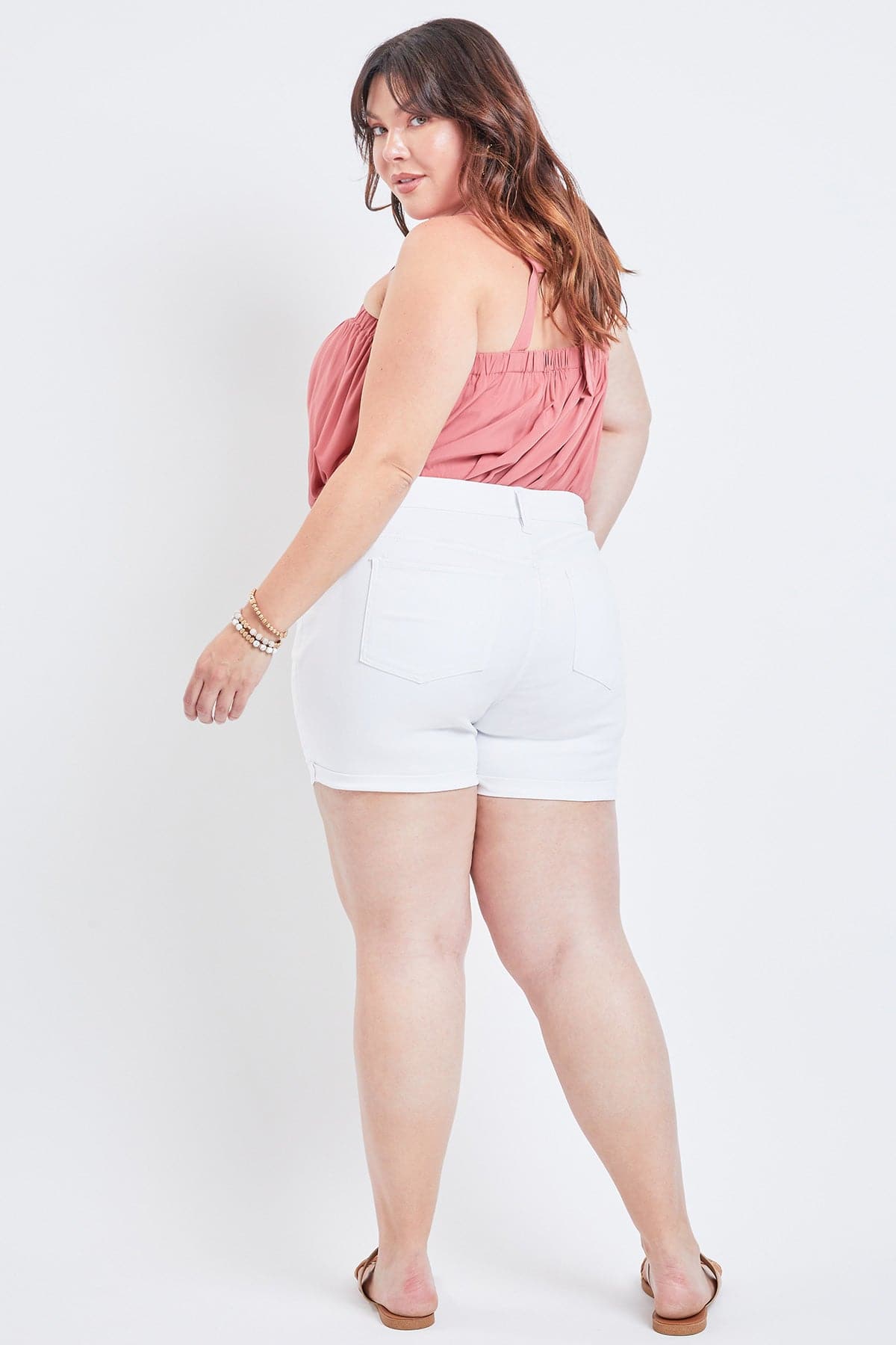 Women's Plus Size Curvy Fit High Rise Button Fly Cuffed Shorts