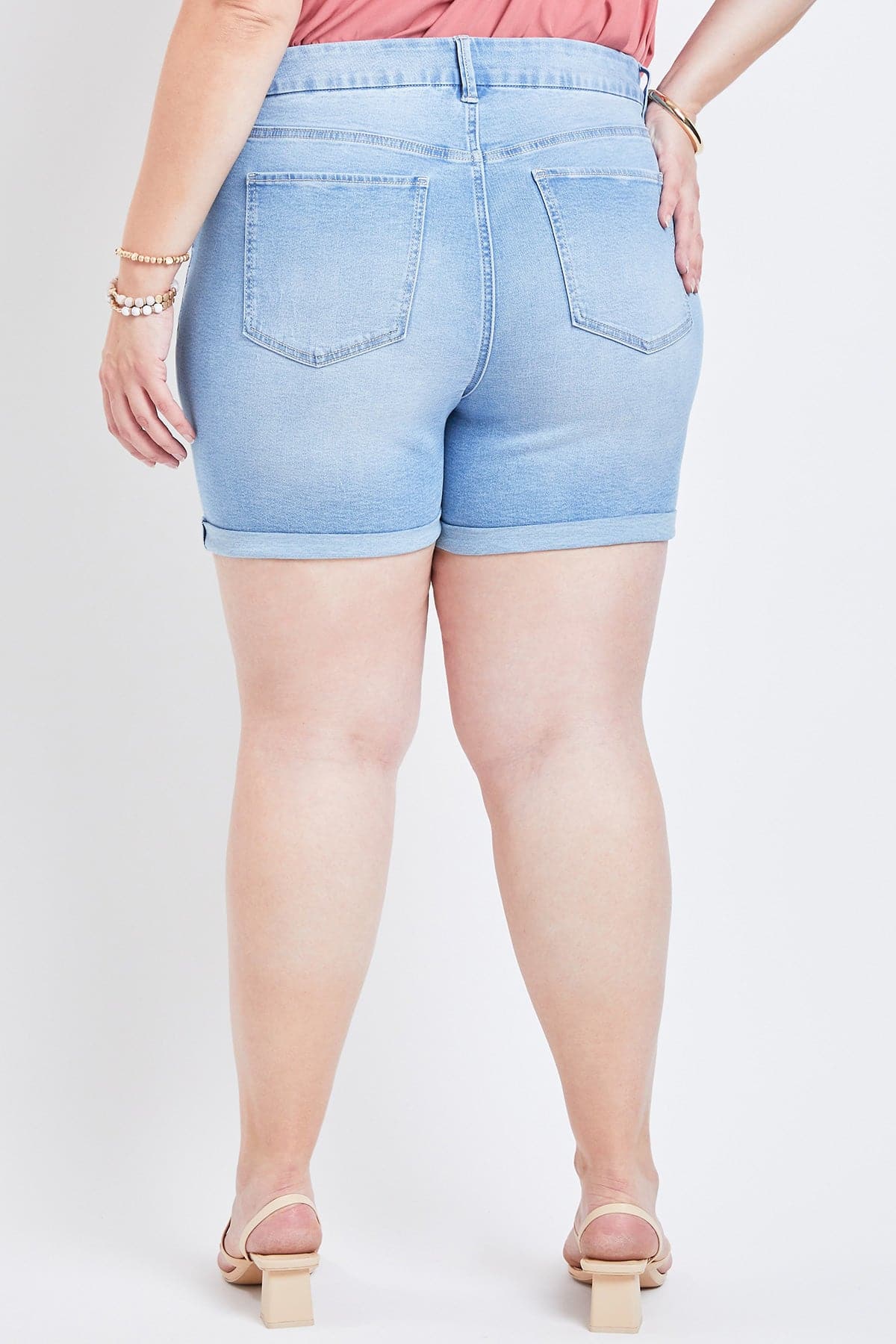 Women's Plus Size Curvy Fit High Rise Button Fly Cuffed Shorts