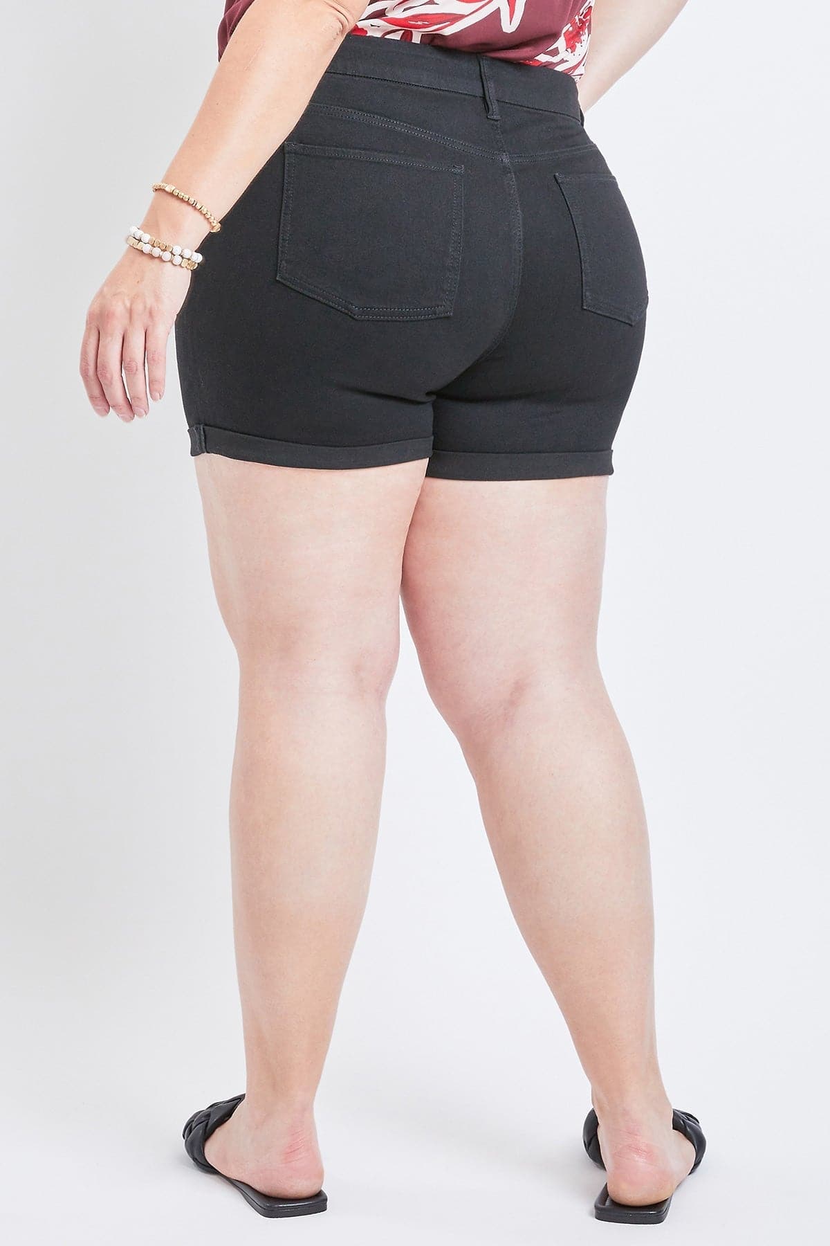 Women's Plus Size Curvy Fit High Rise Button Fly Cuffed Shorts